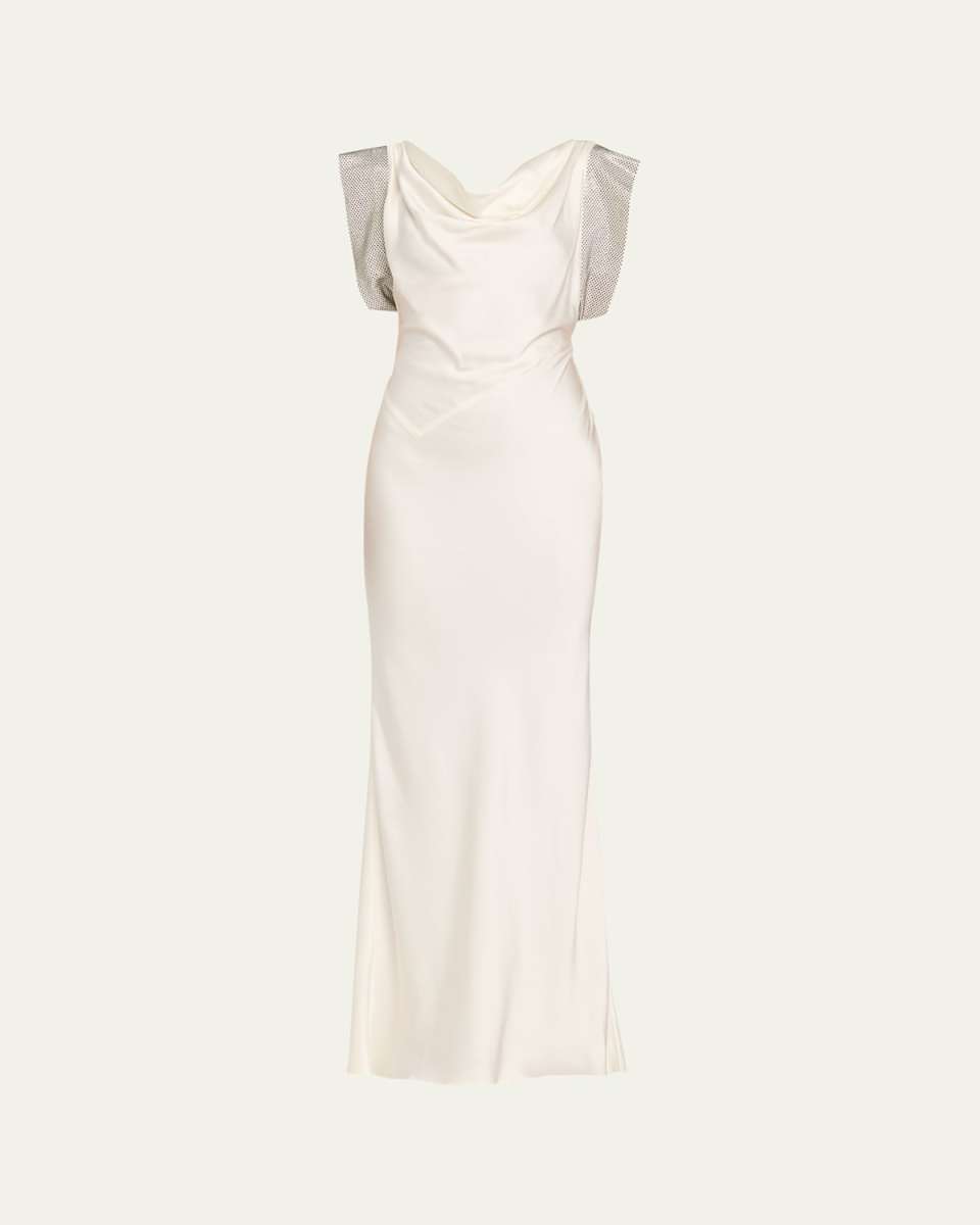 Strass Cap-Sleeve Twisted Satin Gown